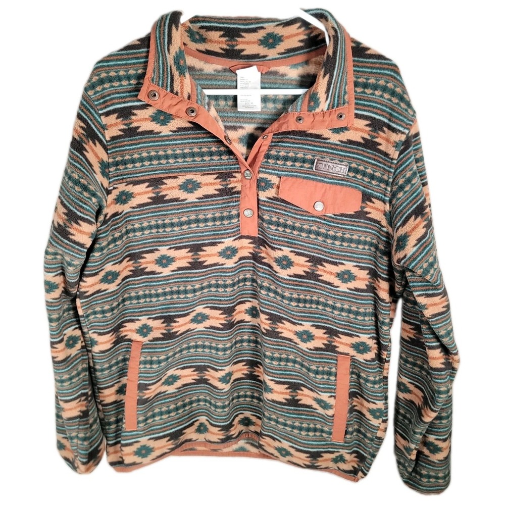Cinch Fleece Pullover Mens XL Southwestern Aztec Snap Neck Western Rodeo Jacket
